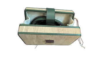 Banana Fiber Elite Bag, structured box-style crossbody with green banana fiber weave and leather trim