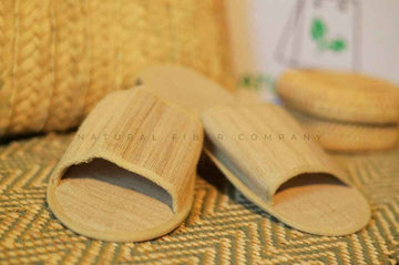 Banana fiber slippers used in eco-conscious hospitality settings
