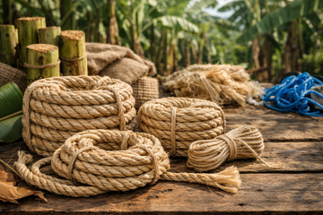 Banana fiber rope coiled as sustainable alternative to plastic rope