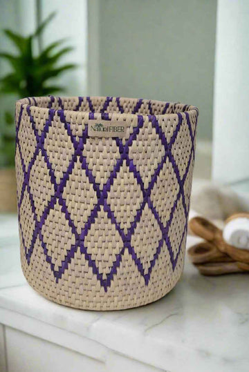 Natural Fiber Laundry Basket, hand-woven from date palm fiber