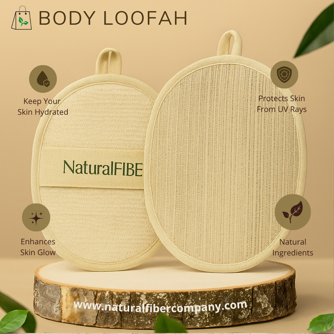 Banana fiber loofah displayed as a natural exfoliation tool