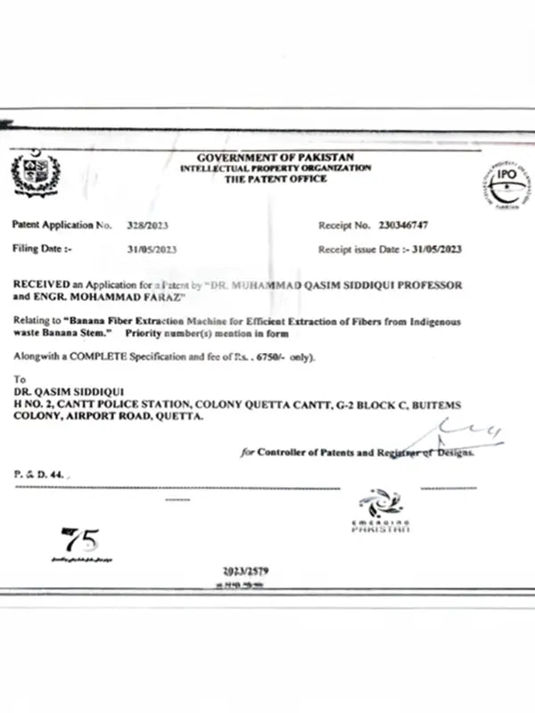 IPO Patent: Banana Fiber Extraction Machine